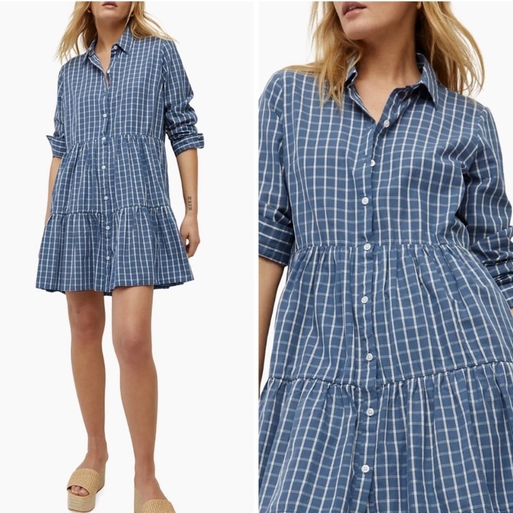 Veronica Beard Jemila cotton shirt dress in marine blue NWT